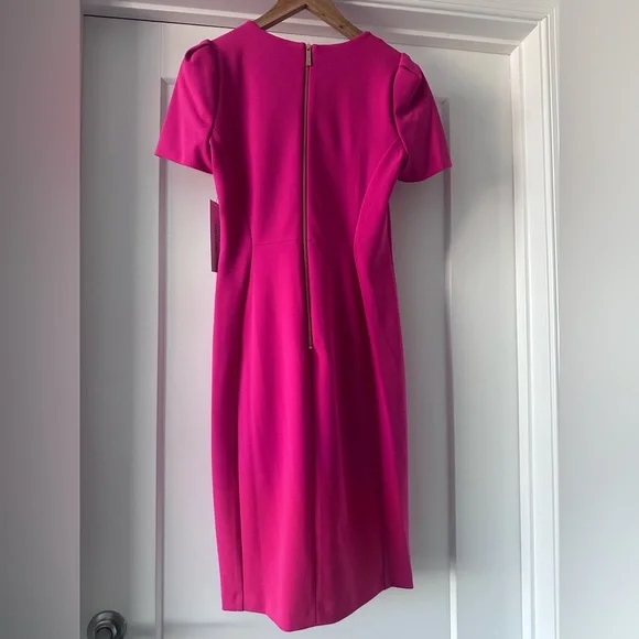 🩷 NWT! Pink CALVIN KLEIN Puff Sleeve Sheath Dress - Size 10 - Picture 2 of 9